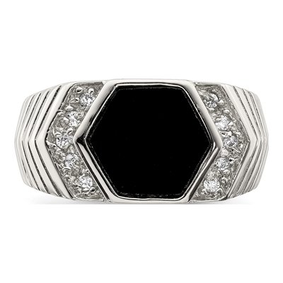 Men's Sterling Silver Onyx & CZ Ring – view 6