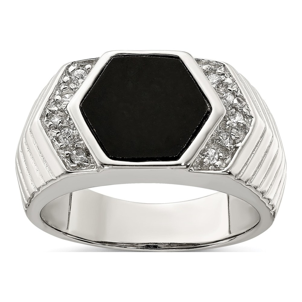 Men's Sterling Silver Onyx & CZ Ring