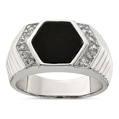 Men's Sterling Silver Onyx & CZ Ring