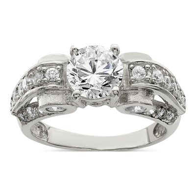 Sterling Silver CZ Fancy Engagement Ring