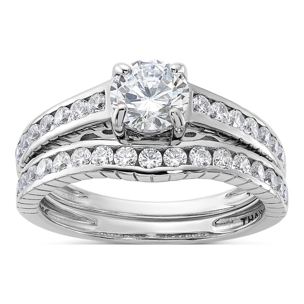 Studio photo | Sterling Silver Rhodium-Plated 2-Piece Cz Size 6 Wedding Set Ring | ring | romantic style | Zircon