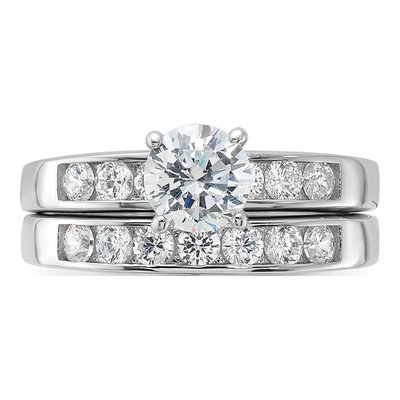 Sterling Silver CZ Engagement Ring & Band Set – view 5