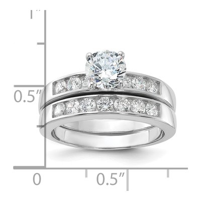 Sterling Silver CZ Engagement Ring & Band Set – view 6