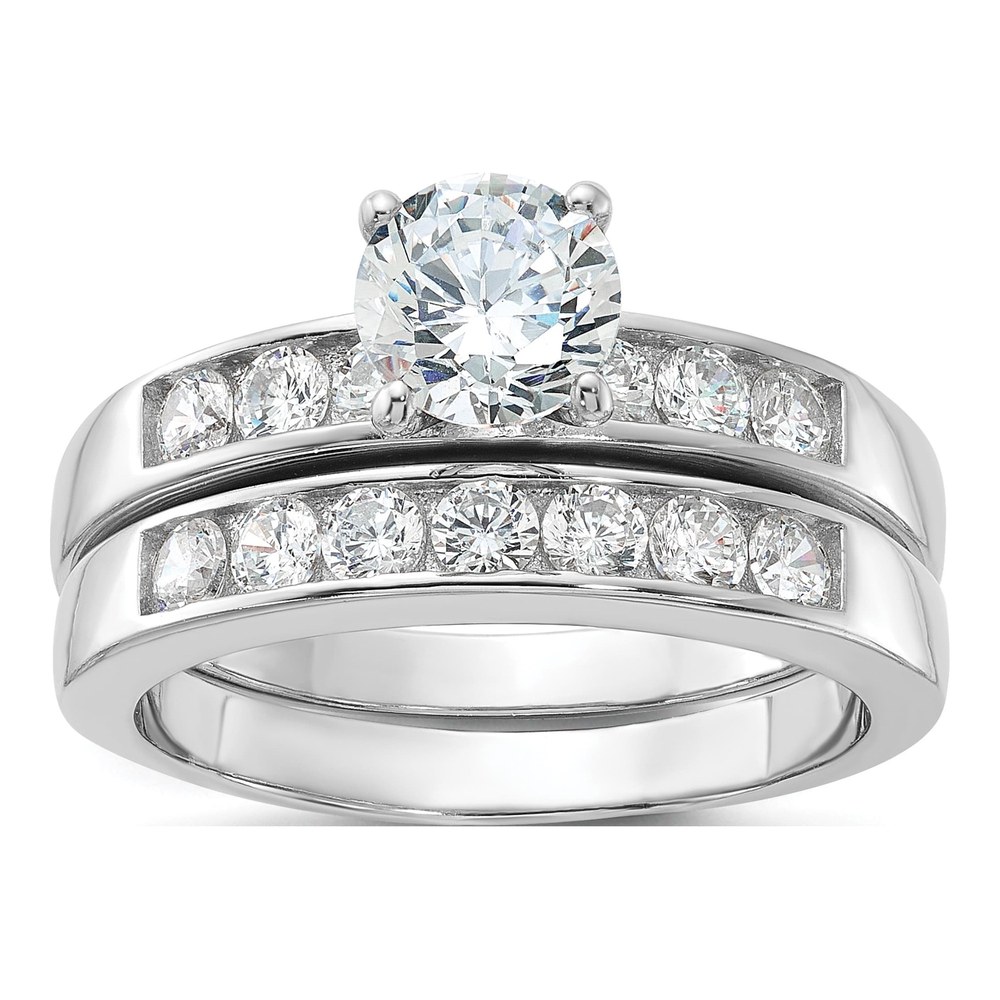 Hero image | Sterling Silver Rhodium Plated Cz Engagement Ring And Wedding Band Two Piece Set | ring | timeless design | Zircon