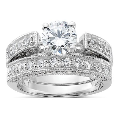 Sterling Silver CZ 2-Piece Wedding Ring Set