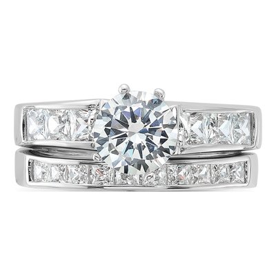 Sterling Silver CZ 2-Piece Wedding Ring Set – view 6