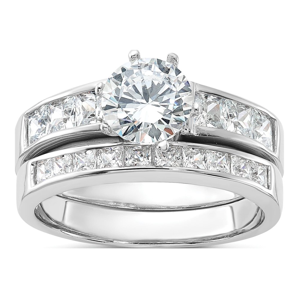 Product photo | Sterling Silver Rhodium-Plated Cz 2 Piece Wedding Ring Set | ring | statement piece | Zircon