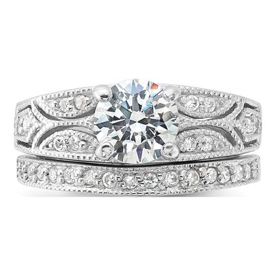 Sterling Silver CZ 2-Piece Wedding Ring Set – view 6