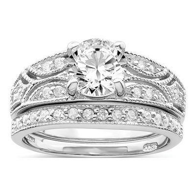 Sterling Silver CZ 2-Piece Wedding Ring Set – view 7