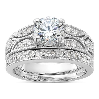 Sterling Silver CZ 2-Piece Wedding Ring Set