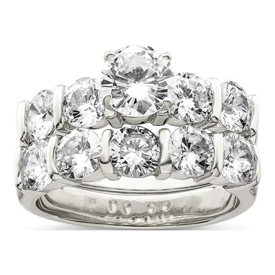 Sterling Silver CZ Engagement & Wedding Band Set – view 7