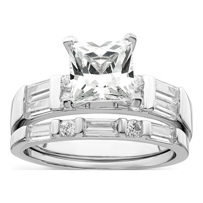 Sterling Silver CZ Engagement & Wedding Ring Set – view 7
