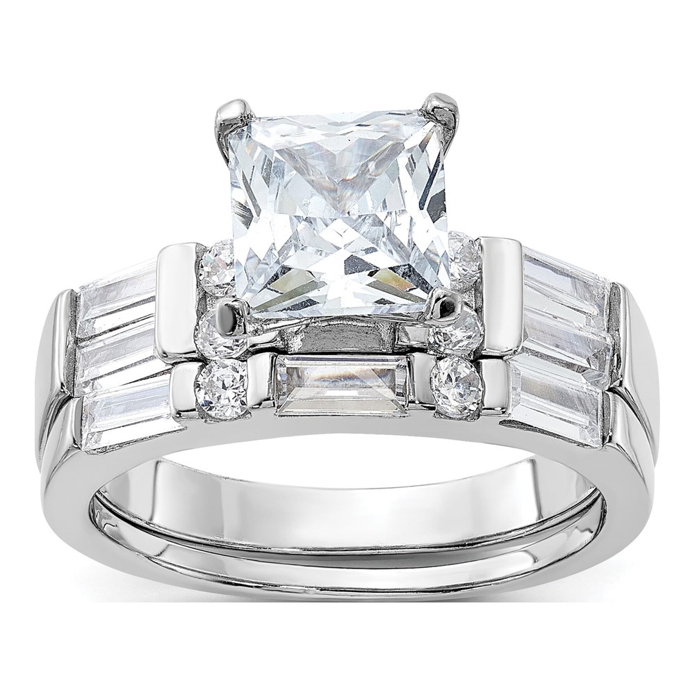 Product photo | Sterling Silver Rhodium Plated Cz Engagement Ring And Wedding Band Two Piece Set | ring | statement piece | Zircon