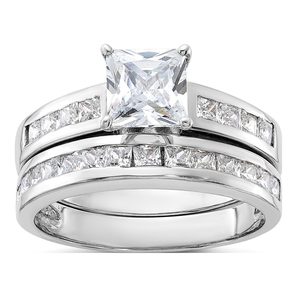 Studio photo | Sterling Silver Rhodium-Plated 2-Piece Cz Size 6 Wedding Set Ring | ring | minimalist style | Zircon