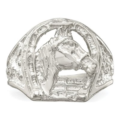 Men's Sterling Silver Horseshoe Horse Head Ring – view 6