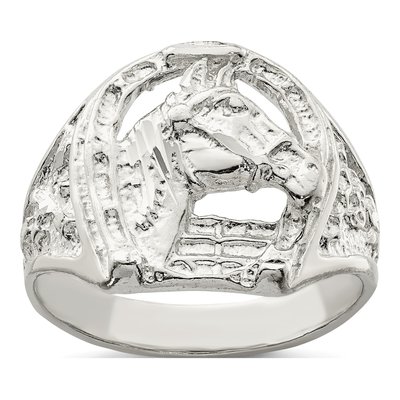 Men's Sterling Silver Horseshoe Horse Head Ring