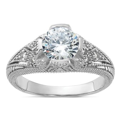 Sterling Silver CZ Antique-Style Filigree Ring