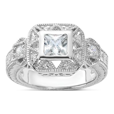Sterling Silver CZ Antique Style Ring