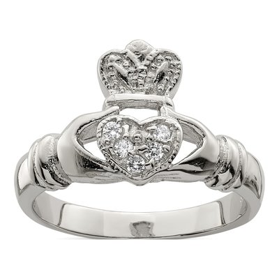Sterling Silver CZ Claddagh Ring