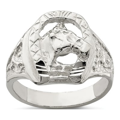 Men's Sterling Silver Horseshoe Horse Head Ring