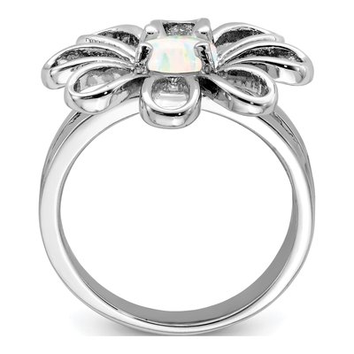 Sterling Silver Lab-Created Opal Flower Ring – view 3
