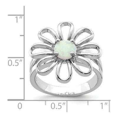 Sterling Silver Lab-Created Opal Flower Ring – view 4