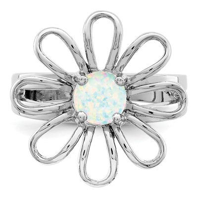 Sterling Silver Lab-Created Opal Flower Ring – view 6