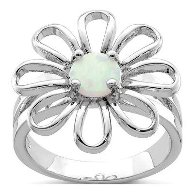 Sterling Silver Lab-Created Opal Flower Ring