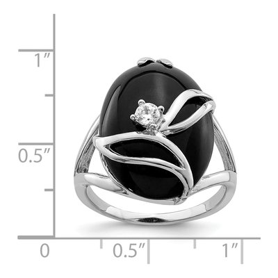 Sterling Silver Onyx & CZ Ring – view 4