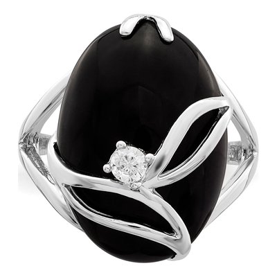 Sterling Silver Onyx & CZ Ring – view 6