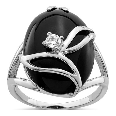 Sterling Silver Onyx & CZ Ring