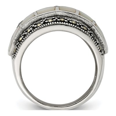 Sterling Silver Mother of Pearl Marcasite Ring – view 2