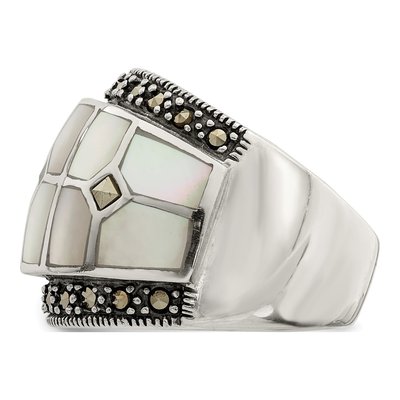 Sterling Silver Mother of Pearl Marcasite Ring – view 3