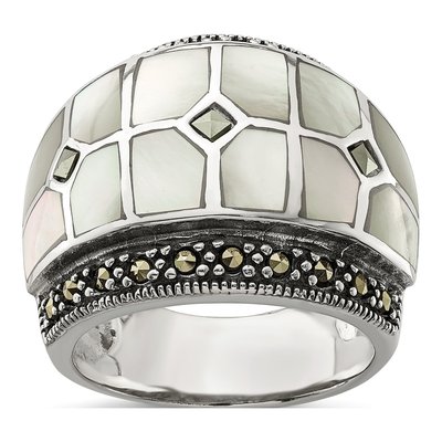 Sterling Silver Mother of Pearl Marcasite Ring