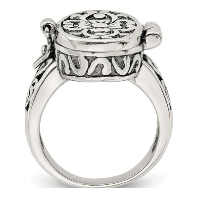 Sterling Silver Antiqued Oval Locket Ring – view 3