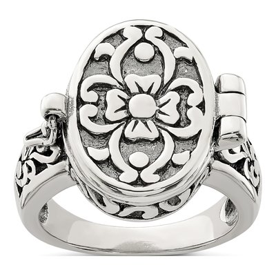 Sterling Silver Antiqued Oval Locket Ring