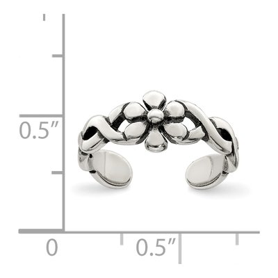 Sterling Silver Antiqued Floral Toe Ring – view 4
