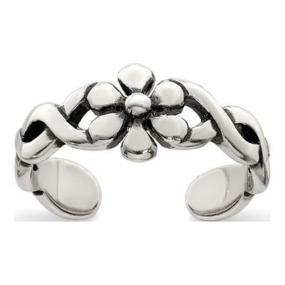 Sterling Silver Antiqued Floral Toe Ring
