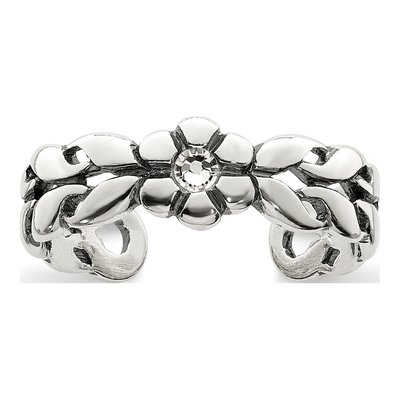 Sterling Silver Crystal Antiqued Toe Ring