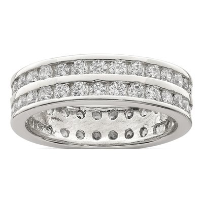 Sterling Silver CZ Double Row Wedding Band