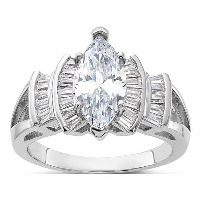 Sterling Silver CZ Marquise Engagement Ring