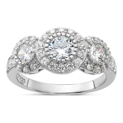Sterling Silver CZ 3-Stone Ring