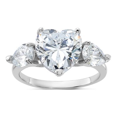 Sterling Silver CZ Heart 3-Stone Ring