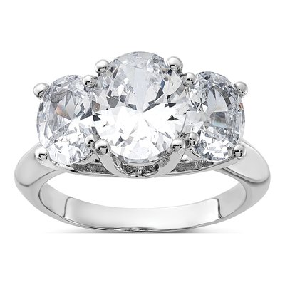 Sterling Silver CZ 3-Stone Engagement Ring