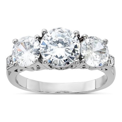 Sterling Silver CZ 3-Stone Engagement Ring