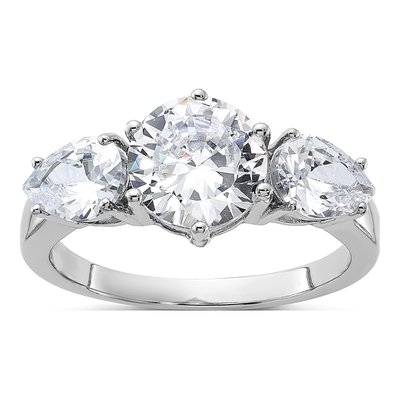 Sterling Silver CZ 3-Stone Engagement Ring