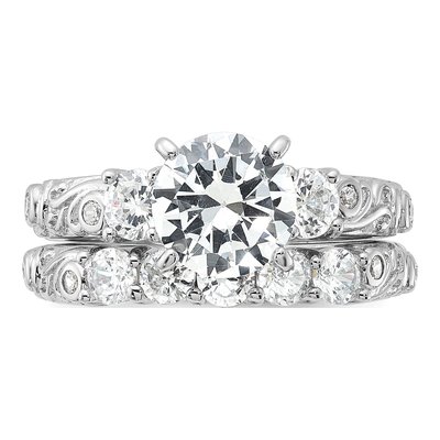 Sterling Silver CZ 2-Piece Wedding Ring Set – view 6