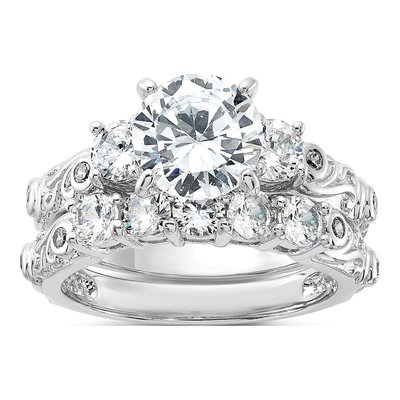 Sterling Silver CZ 2-Piece Wedding Ring Set