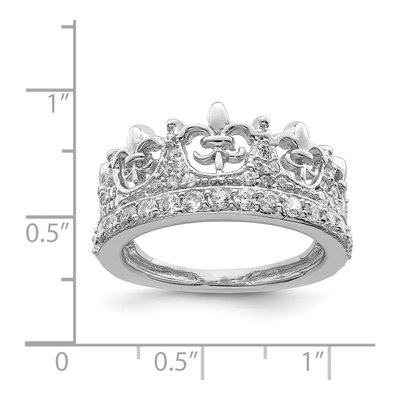 Sterling Silver CZ Fleur-De-Lis Crown Ring – view 4