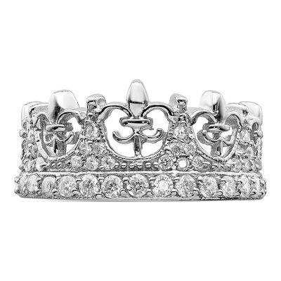Sterling Silver CZ Fleur-De-Lis Crown Ring – view 6